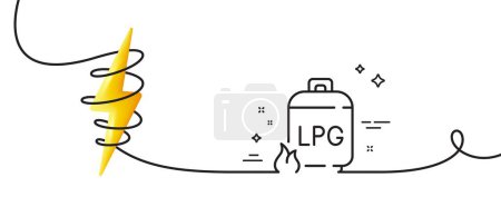 Illustration for Gas cylinder line icon. Continuous one line with curl. LPG fuel container sign. Liquefied petroleum gas bottle symbol. Gas cylinder single outline ribbon. Loop curve with energy. Vector - Royalty Free Image
