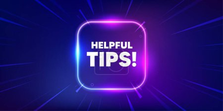 Illustration for Helpful tips tag. Neon light frame box banner. Education faq sign. Help assistance symbol. Helpful tips neon light frame message. Vector - Royalty Free Image