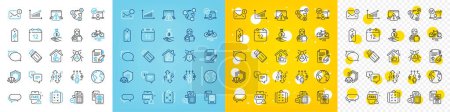 Illustration for Vector icons set of Bill accounting, Usb flash and Income money line icons pack for web with Annual calendar, Copywriting, Messenger outline icon. Online access, Justice scales. Vector - Royalty Free Image