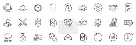 Illustration for Icons pack as Screwdriverl, User call and Ranking stars line icons for app include Refresh, Update data, Time outline thin icon web set. Electricity bulb, Loyalty program. Vector - Royalty Free Image