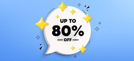 Illustration for Up to 80 percent off sale. Chat speech bubble banner. Discount offer price sign. Special offer symbol. Save 80 percentages. Discount tag speech bubble message. Talk box infographics. Vector - Royalty Free Image