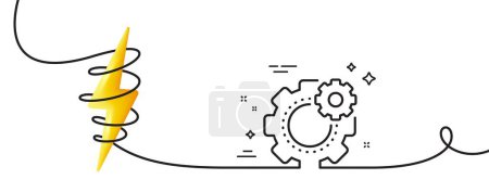 Illustration for Cogwheel line icon. Continuous one line with curl. Engineering tool sign. Cog gear symbol. Cogwheel single outline ribbon. Loop curve with energy. Vector - Royalty Free Image