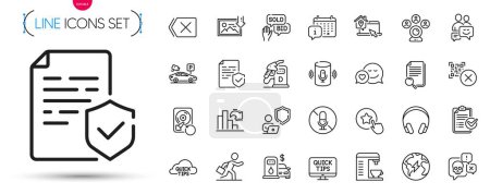 Illustration for Pack of Coffee machine, Bid offer and Certificate line icons. Include Survey checklist, Shield, Filling station pictogram icons. Remove, Web tutorials, Electricity signs. Download photo. Vector - Royalty Free Image