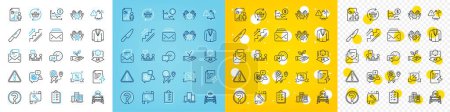 Illustration for Vector icons set of Knife, Business report and Dollar rate line icons pack for web with Employee hand, Safe time, 24h service outline icon. Mail, Spanner, Power certificate pictogram. Vector - Royalty Free Image