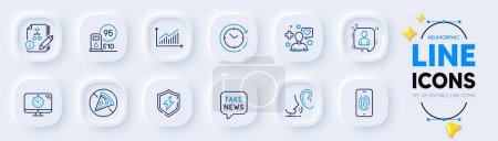 Illustration for Seo timer, Time change and Whisper line icons for web app. Pack of Algorithm, Developers chat, Prohibit food pictogram icons. Petrol station, Graph, Patient signs. Fingerprint. Vector - Royalty Free Image