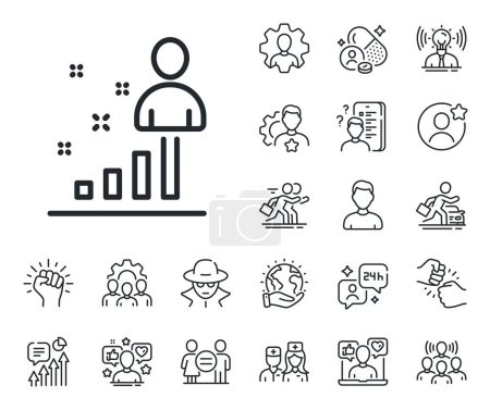 Illustration for Business management sign. Specialist, doctor and job competition outline icons. Stats line icon. Best employee symbol. Stats line sign. Avatar placeholder, spy headshot icon. Strike leader. Vector - Royalty Free Image