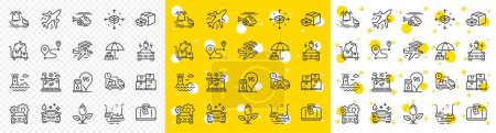 Illustration for Outline Wholesale inventory, Car wash and Fast delivery line icons pack for web with Medical helicopter, Airplane wifi, Packing boxes line icon. Lighthouse, Hand baggage. Vector - Royalty Free Image