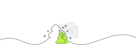 Illustration for New year single continuous line sketch. Hand drawing Christmas tree. Curved outline with Christmas tree. Minimalistic hand-drawn banner with single line path. New year vector illustration - Royalty Free Image