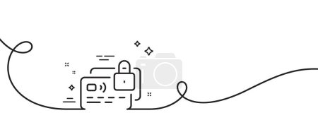 Illustration for Credit card line icon. Continuous one line with curl. Locked bank money payment sign. Non-cash pay symbol. Card single outline ribbon. Loop curve pattern. Vector - Royalty Free Image