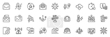Illustration for Icons pack as Lgbt, Web mail and Cloud download line icons for app include Teamwork, Info, Framework outline thin icon web set. Fake internet, Mail, Business podium pictogram. Vector - Royalty Free Image