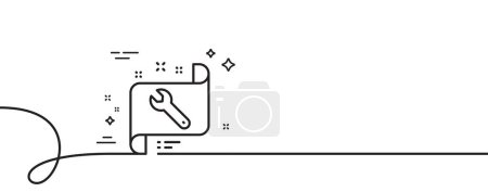 Illustration for Spanner tool line icon. Continuous one line with curl. Repair service blueprint sign. Fix instruments symbol. Spanner single outline ribbon. Loop curve pattern. Vector - Royalty Free Image