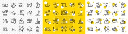 Illustration for Outline Inflation, Cloud computing and People chatting line icons pack for web with Dot plot, Winner podium, Survey line icon. Floor plan, Jobless, Bitcoin graph pictogram icon. Vector - Royalty Free Image