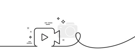 Illustration for Video Camera line icon. Continuous one line with curl. Movie or Cinema sign. Multimedia symbol. Video camera single outline ribbon. Loop curve pattern. Vector - Royalty Free Image