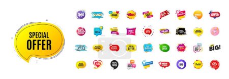 Illustration for Discount offer banners set. Promo price deal stickers. Special offer sale 3d speech bubble. Promotion flash coupons. Mega discount deal banners. Sale chat speech bubble. Ad promo message. Vector - Royalty Free Image