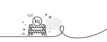 Illustration for EU close borders line icon. Continuous one line with curl. Coronavirus Covid-19 pandemic sign. Travel restrictions symbol. EU close borders single outline ribbon. Loop curve pattern. Vector - Royalty Free Image