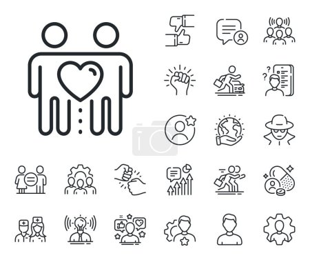 Illustration for Friendship sign. Specialist, doctor and job competition outline icons. Friends couple line icon. Assistance business symbol. Friends couple line sign. Avatar placeholder, spy headshot icon. Vector - Royalty Free Image