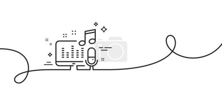 Illustration for Podcast line icon. Continuous one line with curl. Studio mic sign. Voice record microphone symbol. Podcast single outline ribbon. Loop curve pattern. Vector - Royalty Free Image
