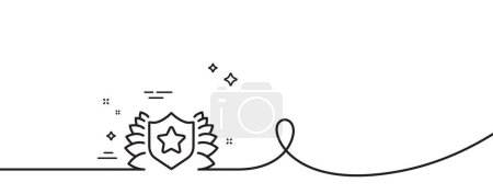 Illustration for Award shield line icon. Continuous one line with curl. Laurel wreath symbol. Laureate sign. Laureate single outline ribbon. Loop curve pattern. Vector - Royalty Free Image