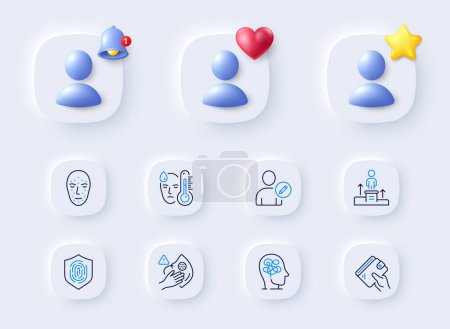 Illustration for Business podium, Dirty mask and Fever line icons. Placeholder with 3d bell, star, heart. Pack of Edit user, Fingerprint, Wallet icon. Face biometrics, Stress pictogram. For web app, printing. Vector - Royalty Free Image
