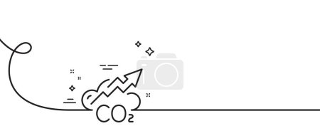 Ilustración de Icono de la línea de gas Co2. Continuo una línea con rizo. Señal de emisiones de dióxido de carbono. Símbolo de aumento de escape. Cinta de un solo contorno de CO2. Patrón de curva de bucle. Vector - Imagen libre de derechos