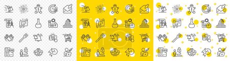 Illustration for Outline 24h delivery, Roller coaster and Lock line icons pack for web with Charging time, Open mail, Chandelier line icon. Architectural plan, Covid test, Delivery cart pictogram icon. Vector - Royalty Free Image