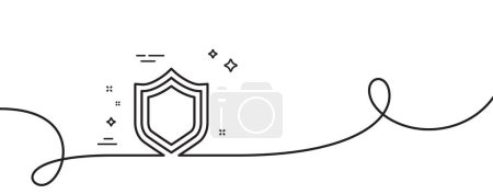 Illustration for Shield line icon. Continuous one line with curl. Protection or Security sign. Defence or Guard symbol. Security single outline ribbon. Loop curve pattern. Vector - Royalty Free Image