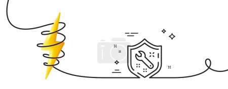 Illustration for Spanner tool line icon. Continuous one line with curl. Repair service sign. Shield protection symbol. Spanner single outline ribbon. Loop curve with energy. Vector - Royalty Free Image