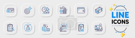 Photo for Payment method, Auction hammer and Wallet line icons for web app. Pack of Teacher, Target, Shopping bags pictogram icons. Accounting report, Usd currency, Change money signs. Checklist. Vector - Royalty Free Image