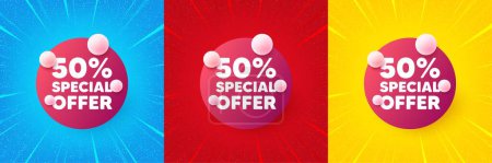 Illustration for Special offer banner. Sunburst offer banner, flyer or poster. Discount sticker with bubbles. Gift coupon icon. Special offer promo event banner. Starburst pop art coupon. Special deal. Vector - Royalty Free Image