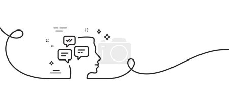 Illustration for Chat Messages line icon. Continuous one line with curl. Conversation sign. Communication speech bubbles symbol. Messages single outline ribbon. Loop curve pattern. Vector - Royalty Free Image