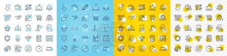 Illustration for Vector icons set of Difficult stress, Food and Fishing lure line icons pack for web with Shopping cart, Pasta, Phone image outline icon. Love message, 5g wifi, Cyber attack pictogram. Vector - Royalty Free Image