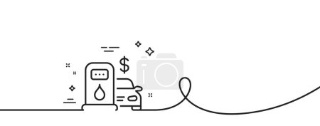 Illustration for Filling station line icon. Continuous one line with curl. Gas station sign. Diesel or Petrol fuel symbol. Filling station single outline ribbon. Loop curve pattern. Vector - Royalty Free Image