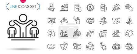 Illustration for Pack of Touchscreen gesture, Safe time and Work home line icons. Include Business podium, Eco bike, Heart rating pictogram icons. Consulting, Heart, Yoga signs. 3d app, Clapping hands. Vector - Royalty Free Image