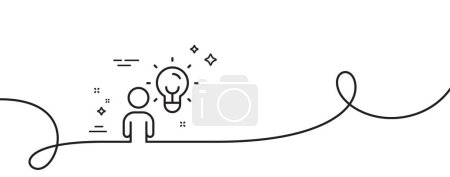 Illustration for Business idea line icon. Continuous one line with curl. Human with lightbulb sign. symbol. Group people single outline ribbon. Loop curve pattern. Vector - Royalty Free Image