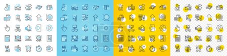 Illustration for Vector icons set of Calculator, Budget accounting and Circle area line icons pack for web with Increasing percent, Coffee vending, Work home outline icon. Execute, Login, Timer pictogram. Vector - Royalty Free Image
