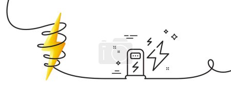 Illustration for Charging station line icon. Continuous one line with curl. Car charge place sign. Electric power symbol. Charging station single outline ribbon. Loop curve with energy. Vector - Royalty Free Image