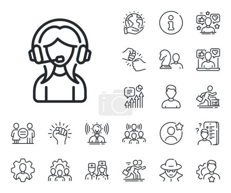 Illustration for Female Profile sign. Specialist, doctor and job competition outline icons. User Support line icon. Woman Person silhouette symbol. Support line sign. Avatar placeholder, spy headshot icon. Vector - Royalty Free Image
