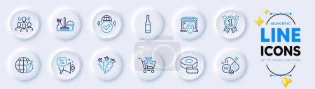 Illustration for Beer, Discounts offer and Reward line icons for web app. Pack of Environment day, Verified internet, Market location pictogram icons. Cross sell, Household service, Carrots signs. Vector - Royalty Free Image