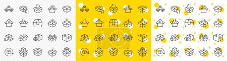 Illustration for Package, delivery boxes, cargo box. Box line icons. Cargo distribution, export boxes, return parcel icons. Shipment of goods, purchase container, open package. Logistics goods. Vector - Royalty Free Image