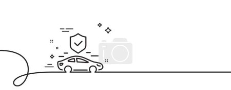 Illustration for Transport insurance line icon. Continuous one line with curl. Car risk coverage sign. Vehicle protection symbol. Transport insurance single outline ribbon. Loop curve pattern. Vector - Royalty Free Image