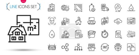Illustration for Pack of Refill water, Face detection and Cloud computing line icons. Include Medical certificate, Oil serum, Chemical formula pictogram icons. Restructuring, Home, Triangle area signs. Vector - Royalty Free Image