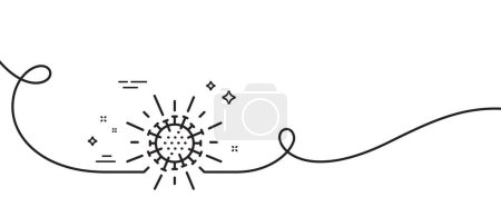 Ilustración de Icono de línea de Coronavirus. Continuo una línea con rizo. Signo del virus pandémico Covid-19. Símbolo del virus Corona. Coronavirus único esquema cinta. Patrón de curva de bucle. Vector - Imagen libre de derechos