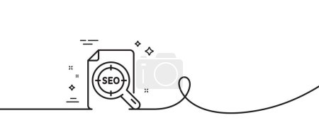 Illustration for Seo target line icon. Continuous one line with curl. Search engine optimization sign. File document symbol. Seo file single outline ribbon. Loop curve pattern. Vector - Royalty Free Image