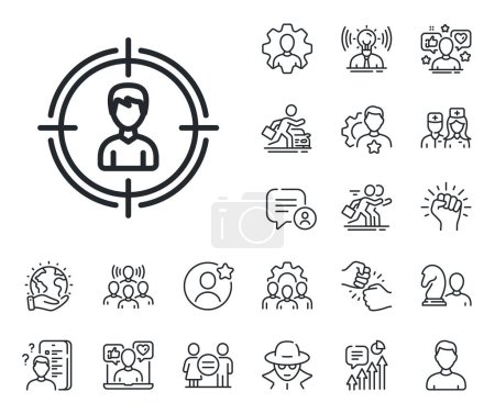Illustration for Business target or Employment sign. Specialist, doctor and job competition outline icons. Head hunting line icon. Headhunting line sign. Avatar placeholder, spy headshot icon. Strike leader. Vector - Royalty Free Image
