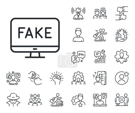 Illustration for Propaganda conspiracy tv sign. Specialist, doctor and job competition outline icons. Fake news line icon. Wrong truth symbol. Fake news line sign. Avatar placeholder, spy headshot icon. Vector - Royalty Free Image