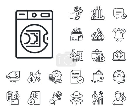 Illustration for Cash corruption sign. Cash money, loan and mortgage outline icons. Launder money line icon. Tax avoidance symbol. Launder money line sign. Credit card, crypto wallet icon. Vector - Royalty Free Image