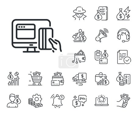 Illustration for Web money sign. Cash money, loan and mortgage outline icons. Online Payment methods line icon. Credit card symbol. Online payment line sign. Credit card, crypto wallet icon. Vector - Royalty Free Image