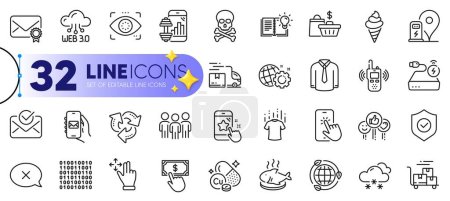 Illustration for Outline set of Reject, Product knowledge and Eco energy line icons for web with Payment click, Star rating, Copper mineral thin icon. Chemical hazard, Snow weather, Transmitter pictogram icon. Vector - Royalty Free Image
