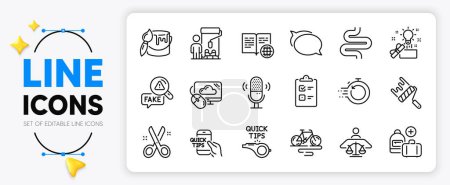 Illustration for Cloud computing, Fake news and Internet book line icons set for app include Bike, Add handbag, Fast recovery outline thin icon. Court judge, Tutorials, Checklist pictogram icon. Painter. Vector - Royalty Free Image