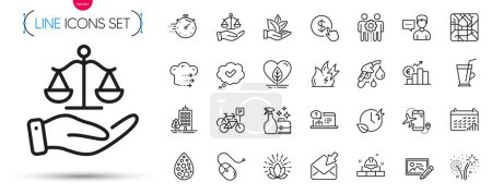 Illustration for Pack of Flights application, Person talk and Skyscraper buildings line icons. Include Euro rate, Calendar graph, Food delivery pictogram icons. Employees teamwork, Petrol station. Vector - Royalty Free Image